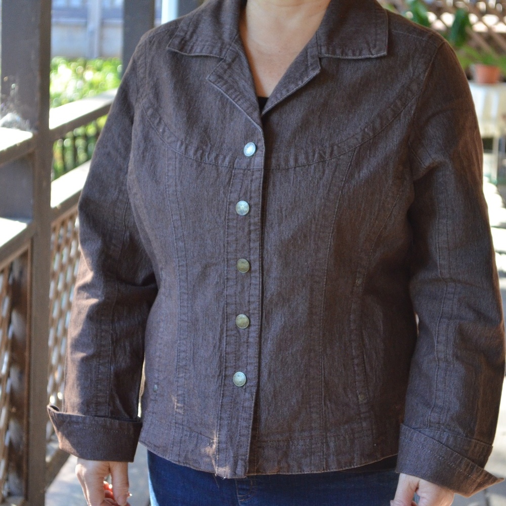 Christopher & Banks L Stretch Brown Jean Jacket